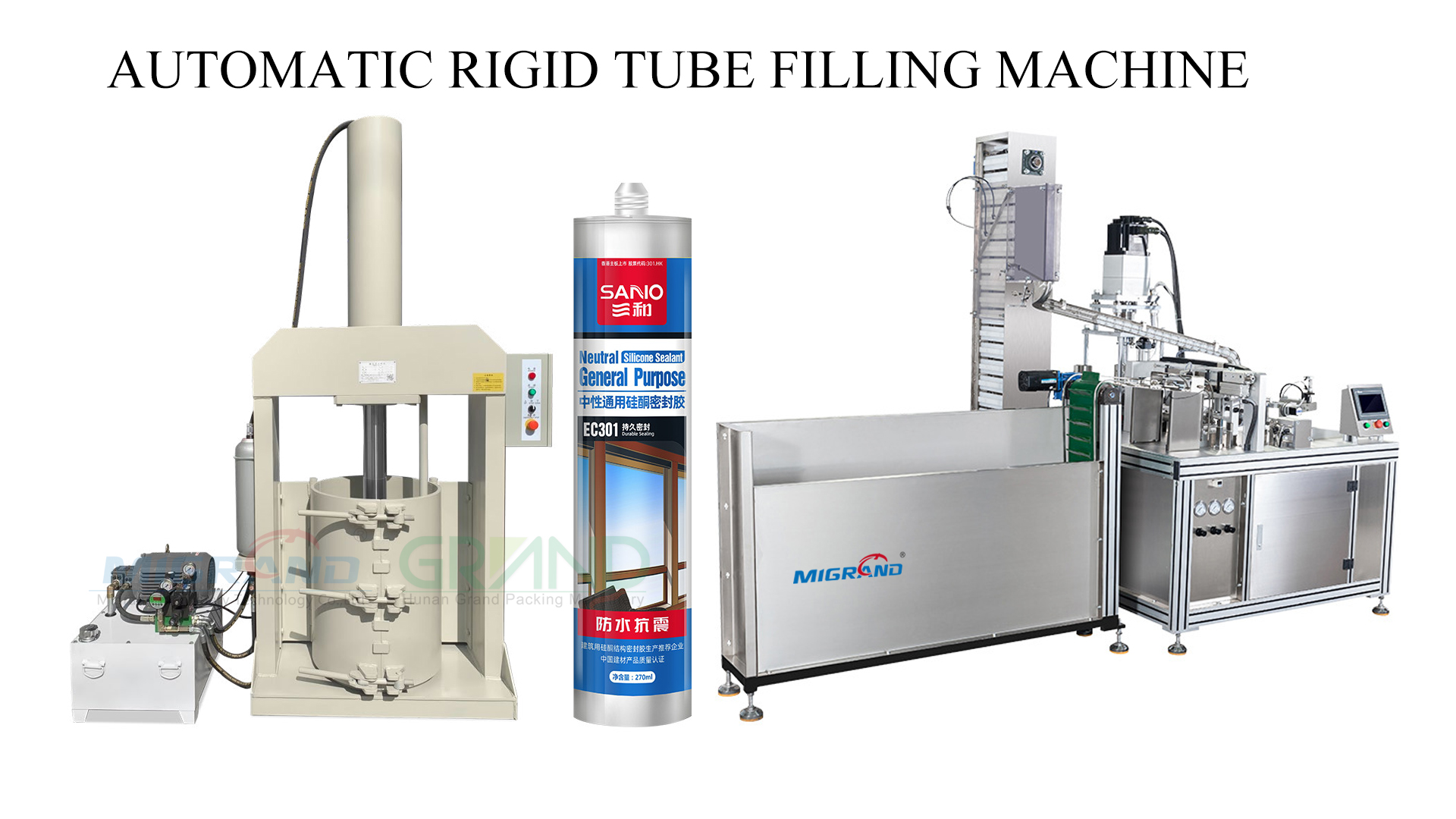 AUTOMATIC RIGID TUBE FILLING MACHINE with hydraulic feeder MACHINE DE REMPLISSAGE AUTOMATIQUE DE TUBES RIGIDES avec alimentateur hydraulique