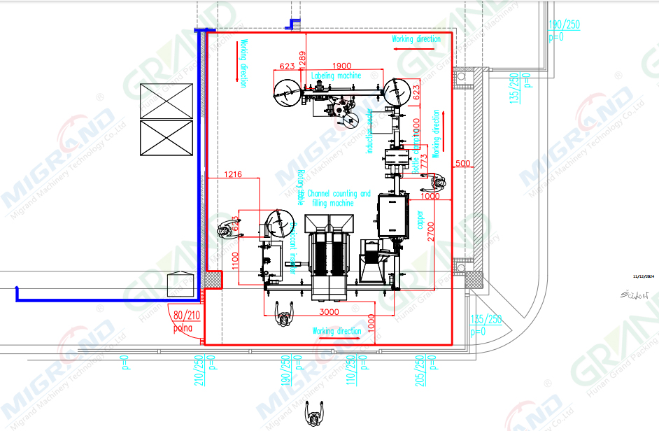 Ligne de machines de capsulage et de scellage d'embouteillage de comptage de comprim&eacute;s avec chargeur de d&eacute;shydratant, &eacute;tiqueteuse et imprimante &agrave; jet d'encre